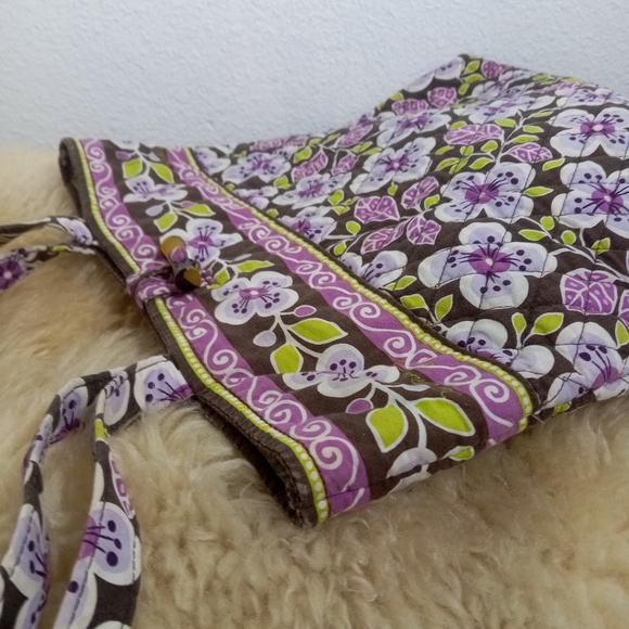 VERA BRADLEY Plum Petals Shoulder Bag TOTE Retired Pattern Purple Green Large - Picture 3 of 6